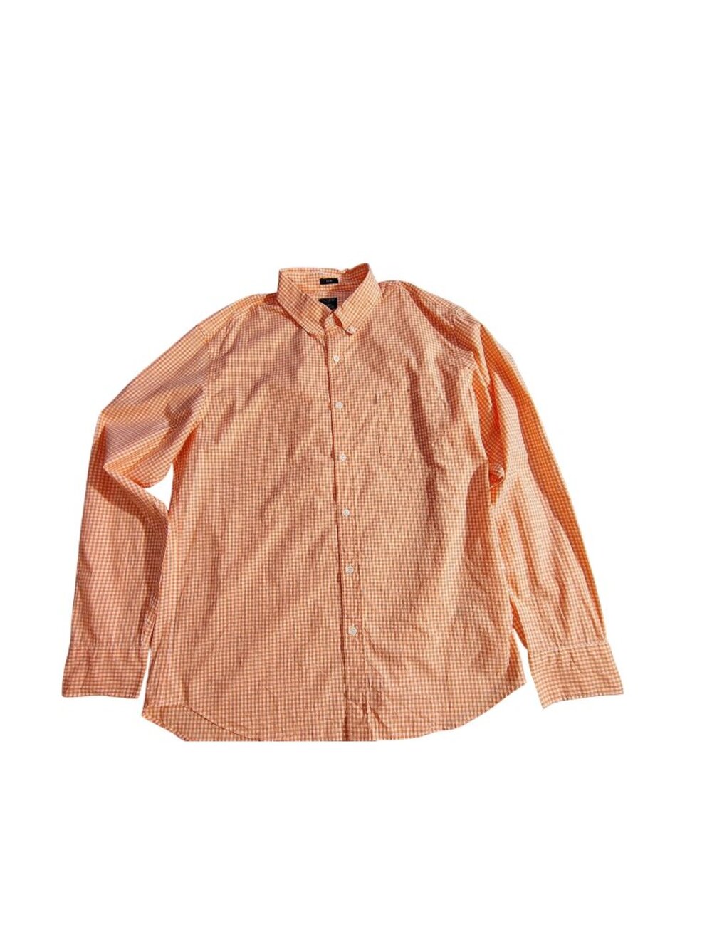 J. Crew Orange & White Mens Gingham Button-Down Shirt Size XL Cotton Long Sleeve
